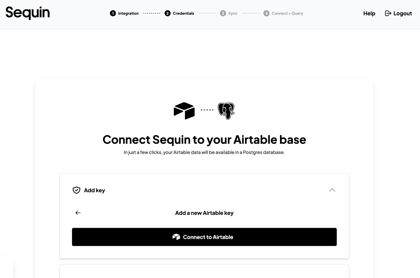 Sequin Console, showing an established connection between Sequin and Airtable Sequin Console, showing an established connection between Sequin and Airtable